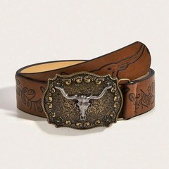 Vintage Western Cowboy Belt – Retro Buckle Printed Belt for Men & Women