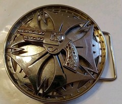 SPINNER BELT BUCKLE METAL PREOWNED COWBOY BLING CHROME