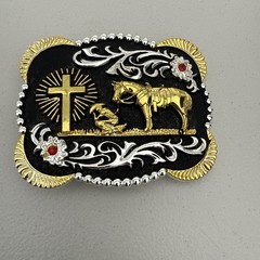 PRAYING COWBOY BELT BUCKLE WESTERN RODEO FASHION HORSE FAITH CROSS RELIGIOUS