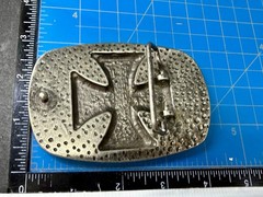 Maltese Iron Cross with Skull Cutout Black Enamel Gothic Punk Vibe Belt Buckle