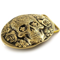 Santa Muerte belt buckle, solid brass Skull El Día de Muertos