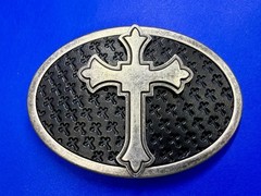 Centered Iron Cross Religious Gothic Punk Vibe Faux Leather on Metal Belt Buckle