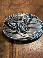 Silver American Eagle In God We Trust Belt Buckle Proud & Great Eagle Flag