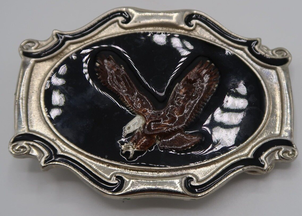Vintage 1984 AJM Albuquerque Belt Buckle Eagle Shiny Jet Black