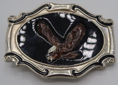 Vintage 1984 AJM Albuquerque Belt Buckle Eagle Shiny Jet Black