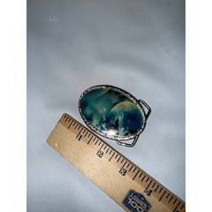 Wolf Howling at Moon Aurora Borealis Oval Belt Buckle Silver Tone Western Style
