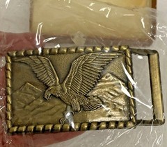 NEW! BRASS BELT BUCKLE SOARING BALD EAGLE RECTANGULAR 3×2 National Bird NOS