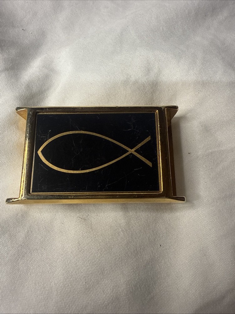 Vintage Aurum Dallas Christian Fish Interchangeable Belt Buckle Gold Tone