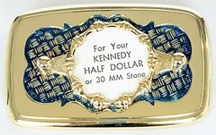 BELT BUCKLES Half Dollar Coin Kennedy 1/2 Gold Blue Rectangle Screw Mount NWOT!