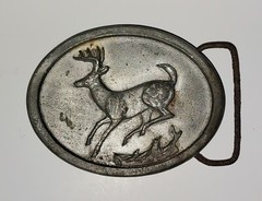 Vintage 1976 Pilgrim Pewter Inc. Sid Bell Design Oval Running Buck Belt Buckle