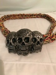 Triple Skull Belt Buckle Rasta 100% Natural Hemp Cord Braided Hemp Twine 50&Prime;