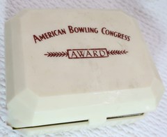 Vintage 1957-1958 American Bowling Congress Merit Award Brass Belt Buckle w Case