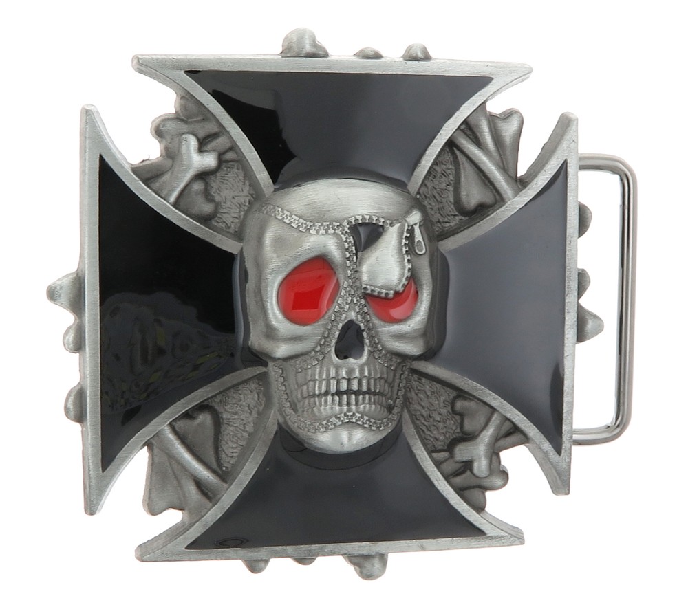 Black Cross Skull Head Bones Enamel Metal Belt Buckle