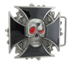Black Cross Skull Head Bones Enamel Metal Belt Buckle