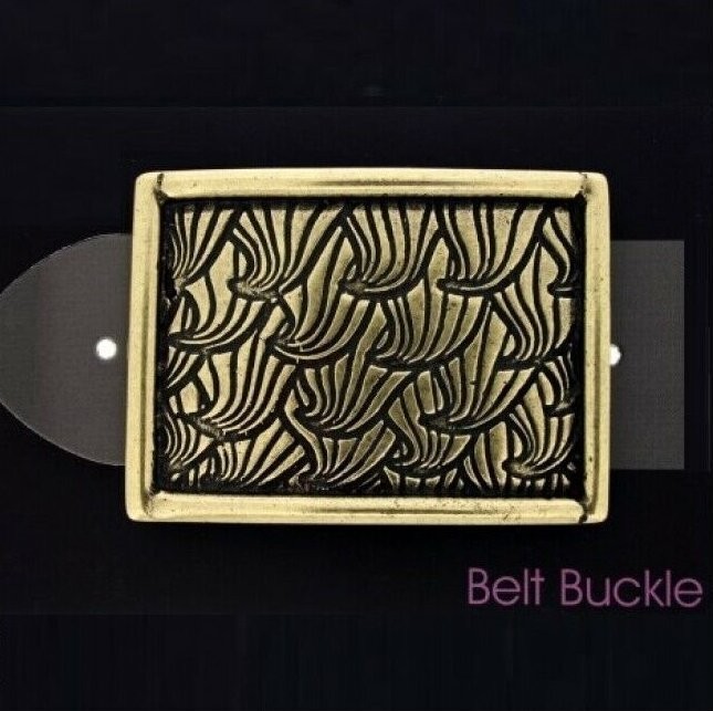 Gingko Leaf Belt Buckle Rectangular Antique Brass Botanical Ornamental