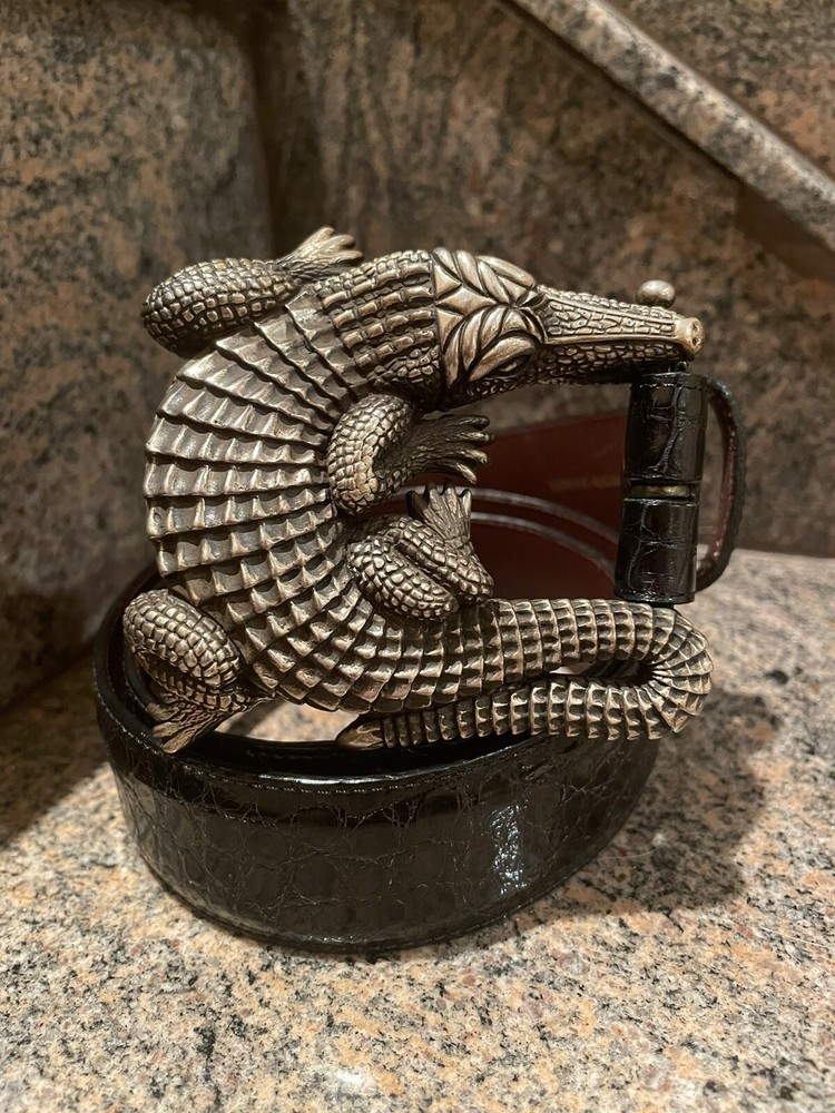 HUGE! Kieselstein-Cord Sterling Alligator Buckle And Black Alligator Belt Size 2
