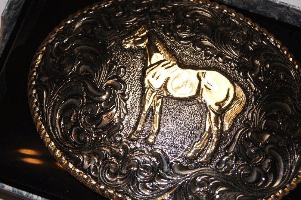 Crumrine M&F Western Oval Standing Horse Silver Bronze tone C02112