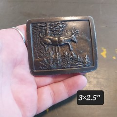 Vintage 1977 Indiana Metal Craft Deer Buck Belt Buckle Brass Rectangle 3×2.5