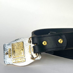 Rare Vintage 1995 Made in USA 3D “By Land Sea Air” Belt Buckle + Leather Belt 46