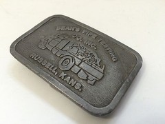 Vintage Belt Buckle Beans Pipe Testing Gas Oil Advertising Russell Kansas USA
