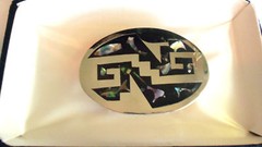 MEXICO Signed ABALONE MOTHER OF PEARL OVAL BELT BUCKLE VINTAGE