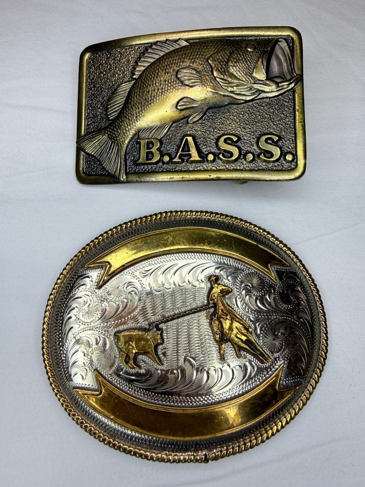 X2 Belt Buckle Western Cowboy Rodeo & BASS Anglers Sportsman Society