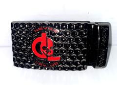 Golf Belt Leather w/Ratchet Buckle Removable Ball Marker Skull Reaper Black Red