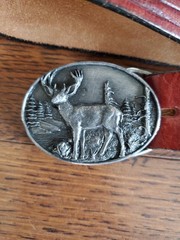 Siskiyou Pewter Deer Buckle Schmidt Leather Belt USA Wildlife Hunting Rustic 42&Prime;