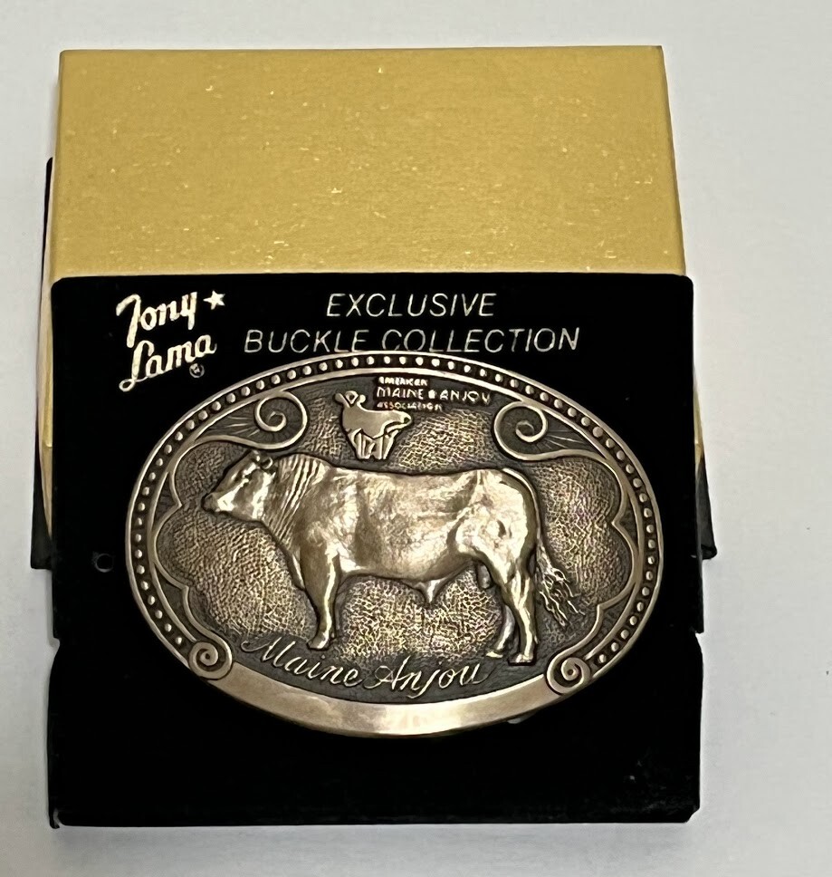 Tony Lama Brass Belt Buckle Maine Anjou Cattle Breed Series 1st Edition NOS
