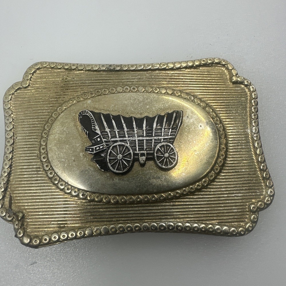 Vintage Southwestern Large Belt Buckle Covered Wagon Carriage Pioneer Style
