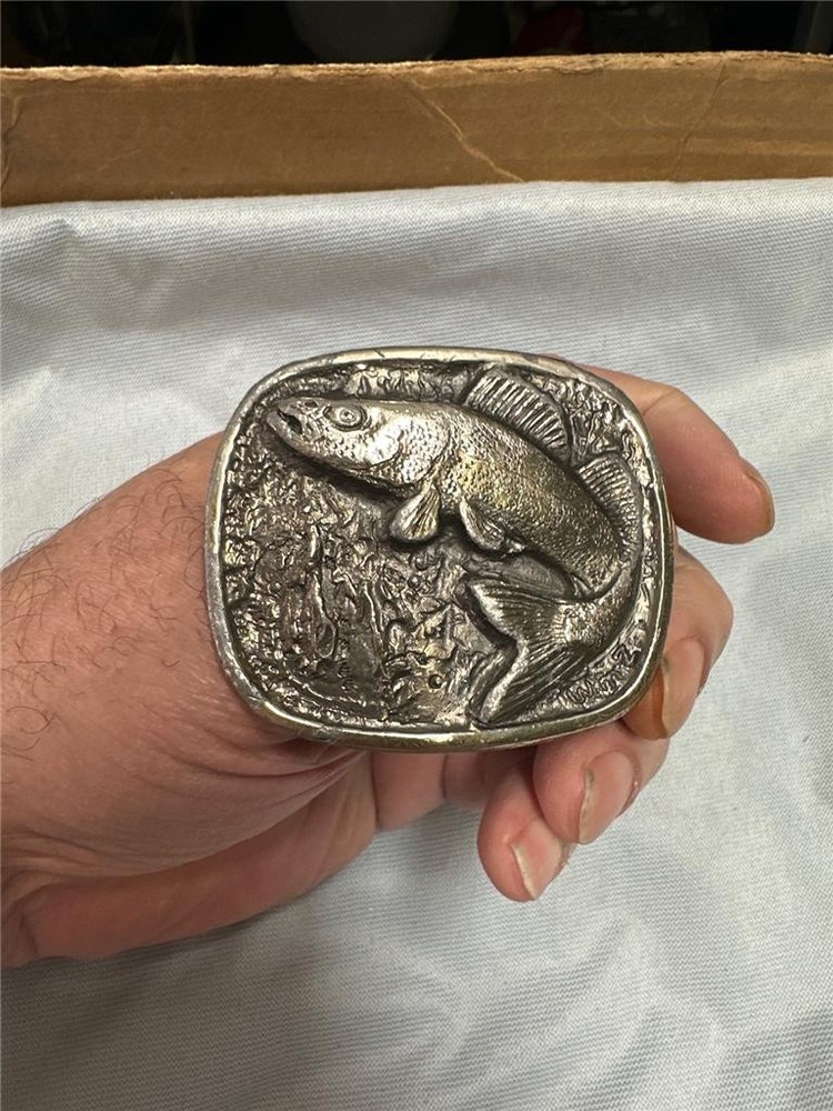 1977 Wyoming Studio Art Works Belt Buckle Walleye 25 Pound 41&Prime;
