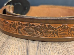Vintage ~ John Wayne Hand Tooled Leather Belt w/ Solid Brass JW American Buckle