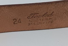 Antique Davy Crocket Leather Cowboy Belt with buckle. 24  » with tooled belt.