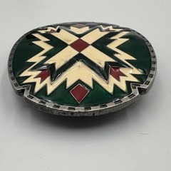 Vintage 1988 Siskiyou Buckle Co Green Enamel Southwestern Belt Buckle J-89 USA