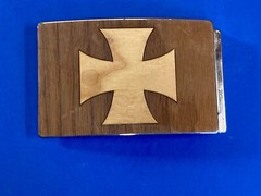 Mixed Wood Grain Inlaid Iron Cross Vintage Belt Buckle