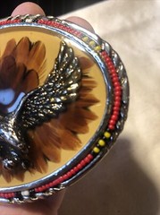 Vintage SSI Diamondback Rattler Eagle USA Belt Buckle Eagle Feathers Beads