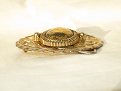 Belt Buckle Western Style Gold Tone Oval Stage Coach Gold Flake Inlaid Vintage