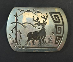 ROSCO SCOTT VINTAGE STERLING SILVER OVERLAY DEER BELT BUCKLE