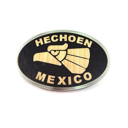 HECHO EN MEXICO Mexican Metal Men Oval Fashion Black Belt Buckle