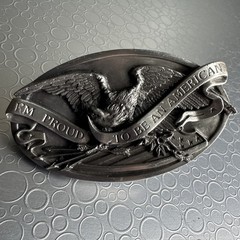 Vintage 1983 Bergamot Brass Works Eagle Belt Buckle Proud To Be An American N146