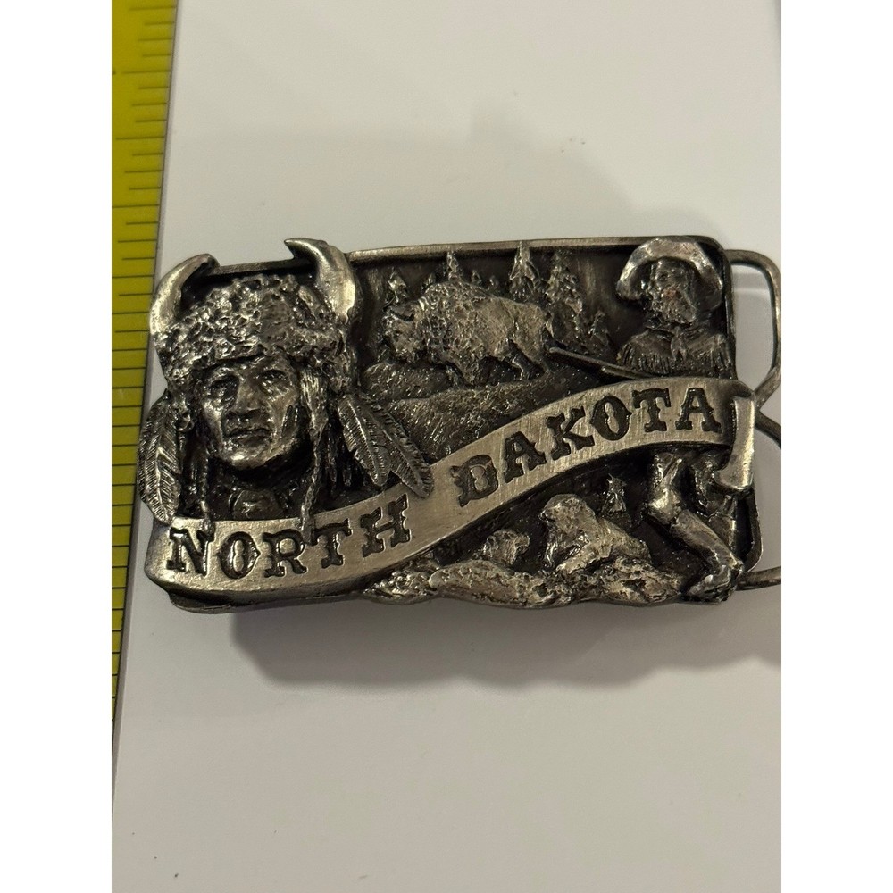 Vintage North Dakota Limited Edition Belt Buckle Native American Bison Western
