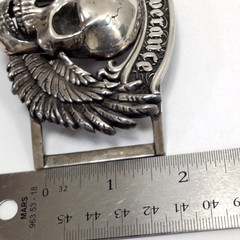 Skull & Wings Deliverance From Evil Belt Buckle Solid Sterling Silver 236.8g