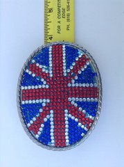 British Flag Belt Buckle Oval Beaded Sparkles About 3.75&Prime;x2.75