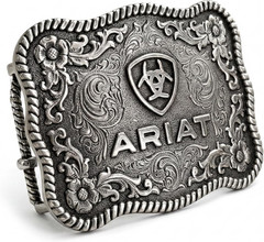 ARIAT Scalloped Logo Buckle with Twisted Rope Edge, Floral Scrolls, Filigree Det