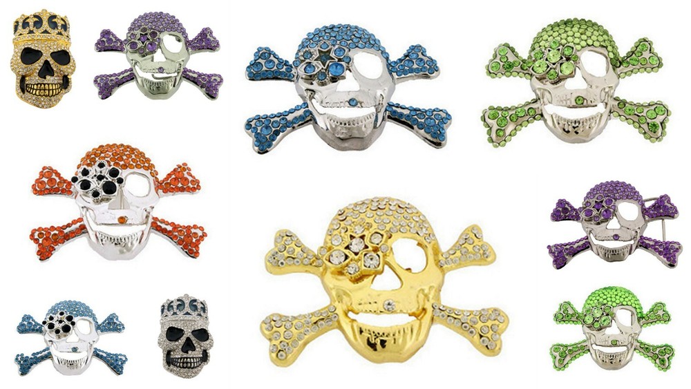 Skeleton Belt Buckle Skulls Crossbones Halloween Costume Western Silver Fashion