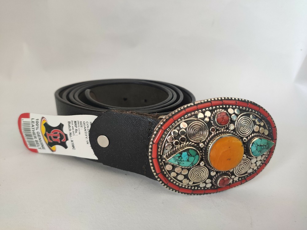Tibetan Silver Belt Buckle Leather waist trap Turquoise Coral Clasp, B21