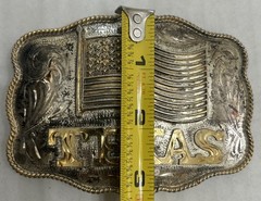 Vintage Texas, U.S. Flag Large Western Distressed Cowboy Buckle Made In Mexico