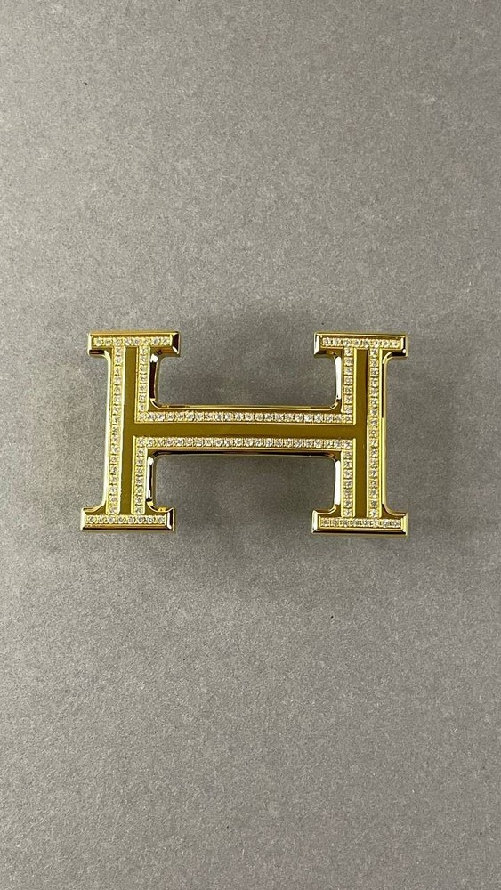 Gold Crystal H Belt Buckle Rhinestone Pavé Statement Buckle Heavy Metal Hardware