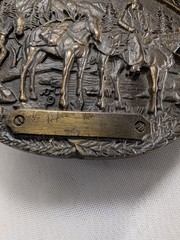 Vintage Solid Brass Western Belt Buckle Cowboy Pack Mules Elk Antlers Unengraved