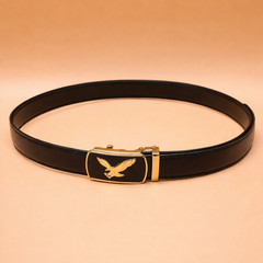 Men Eagle Buckle Belt Automatic Ratchet PU Leather Adjustable Black
